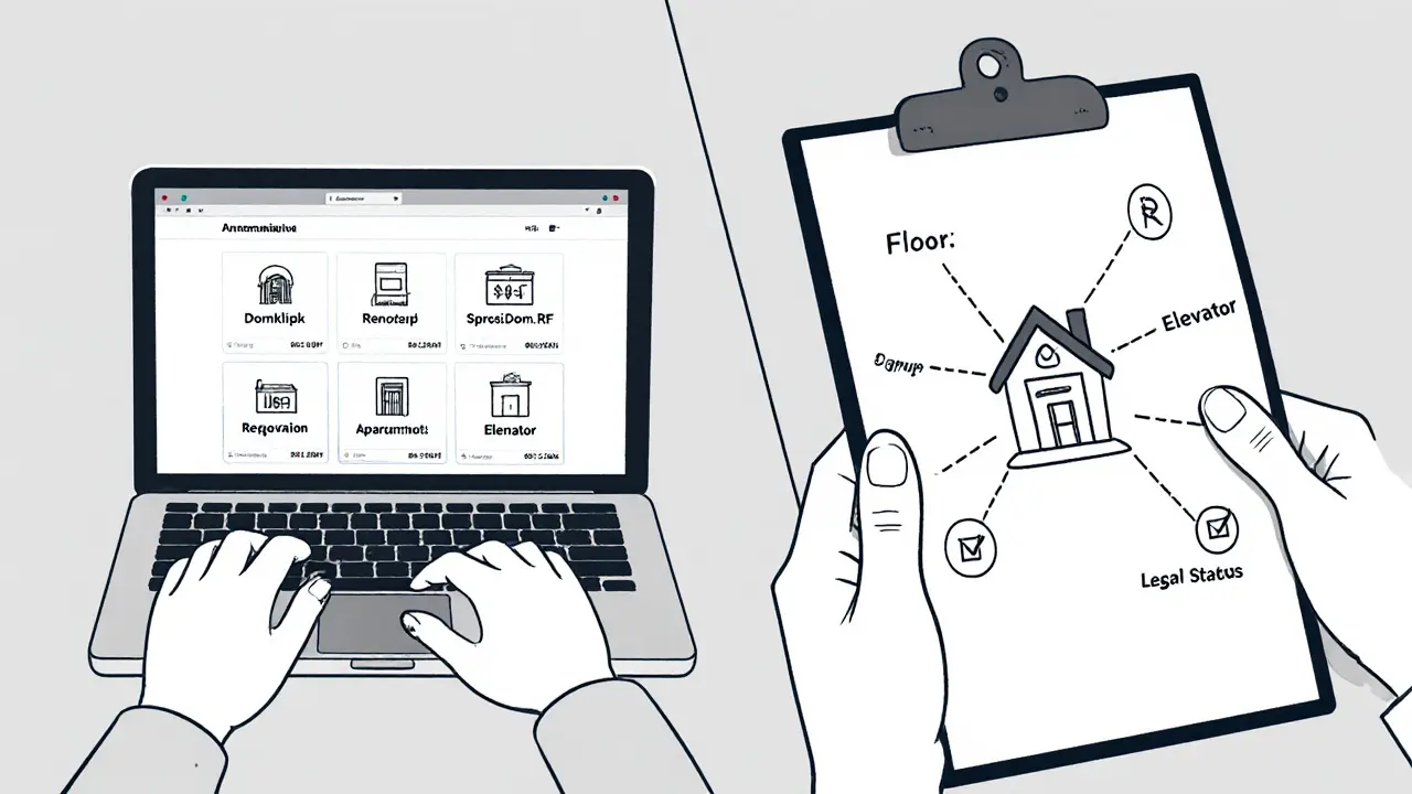 Человек анализирует онлайн-сервисы и чек-лист факторов, влияющих на стоимость квартиры.