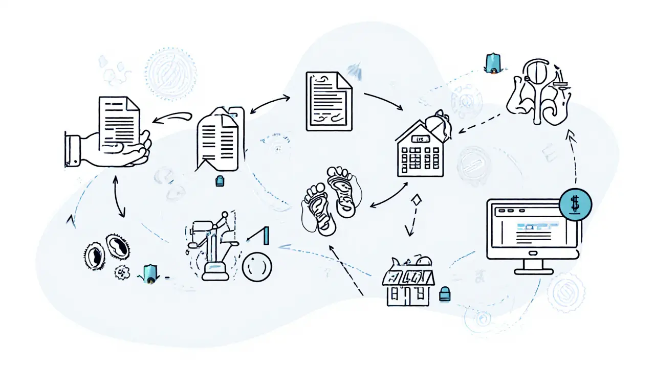 Этапы оценки недвижимости в виде дорожки с символами.
