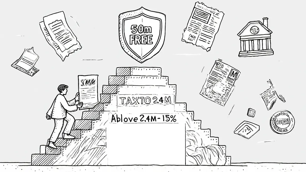 Лестница с двумя ступенями налога и щитом в 50 миллионов над домом, который держат больше 5 лет.