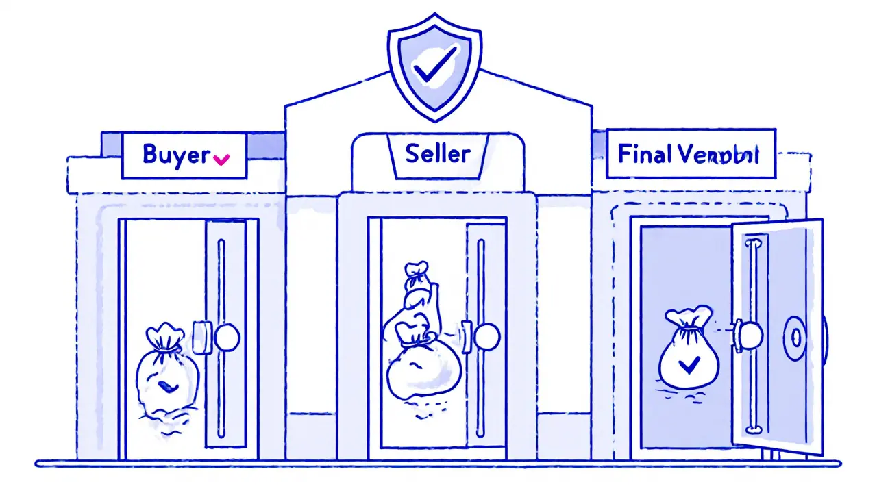 Банковский аккредитив как замкнутая система, где деньги переходят только после подтверждения всех сделок.