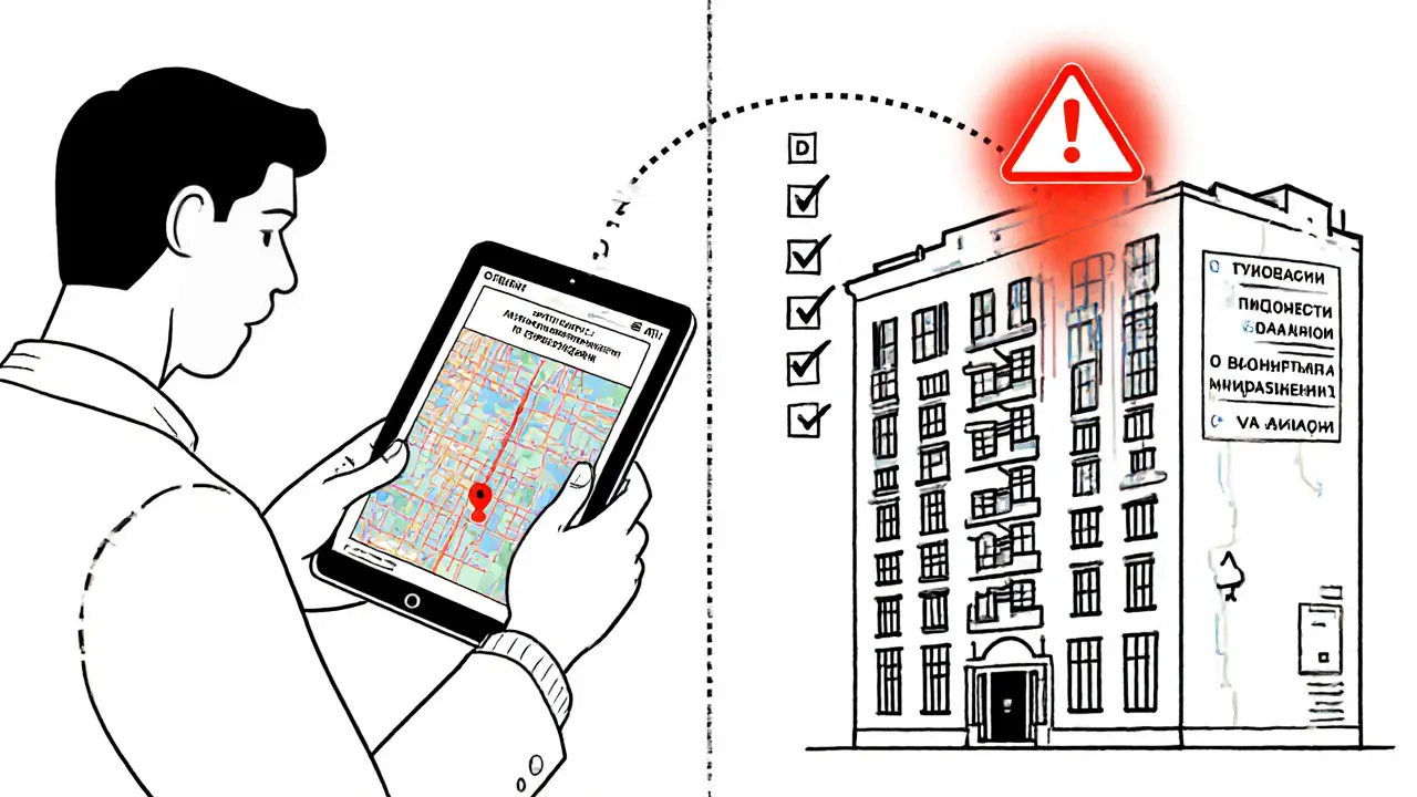 Сравнение правильного и мошеннического кадастрового учета дома на карте.