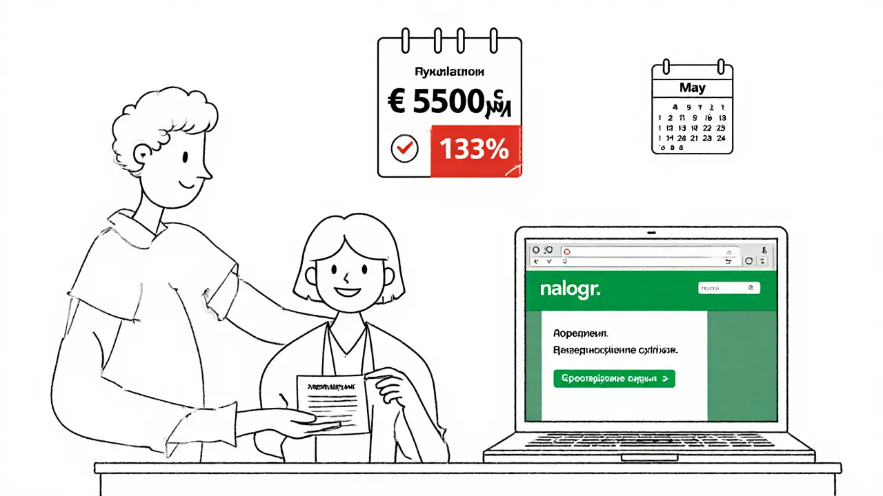 Человек передаёт уведомление о налоговом вычете бухгалтеру, зарплата без удержания 13% отображается в воздухе.