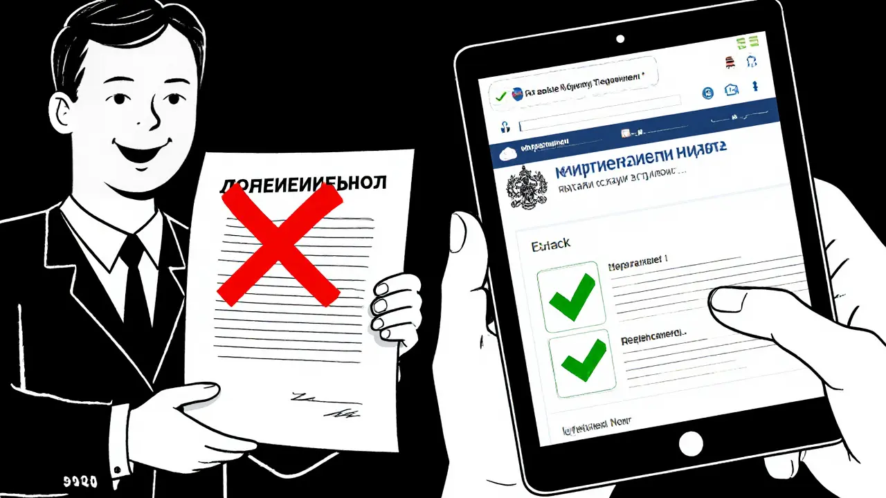 Продавец передаёт поддельную доверенность, а покупатель проверяет её в официальном реестре.