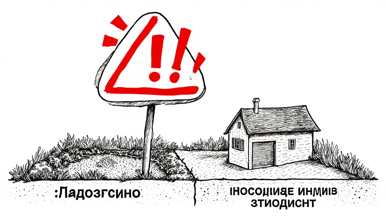 Участок с двумя разными видами разрешённого использования — садоводство и жилищное строительство — с предупреждающим знаком.