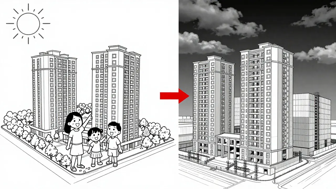 Два сценария: идеальная квартира с видом на парк и реальность с новым складом рядом.