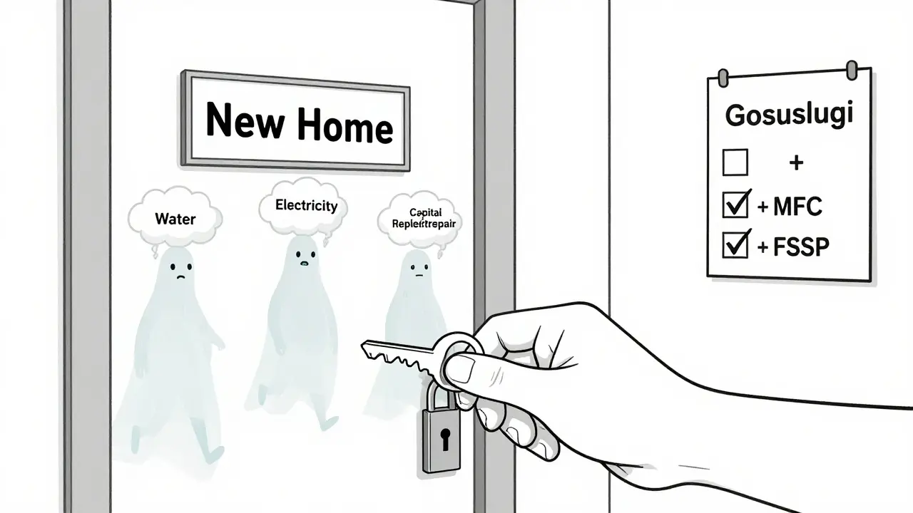 Новый владелец получает ключ от квартиры, а прошлые собственники уходят с облаками долгов.