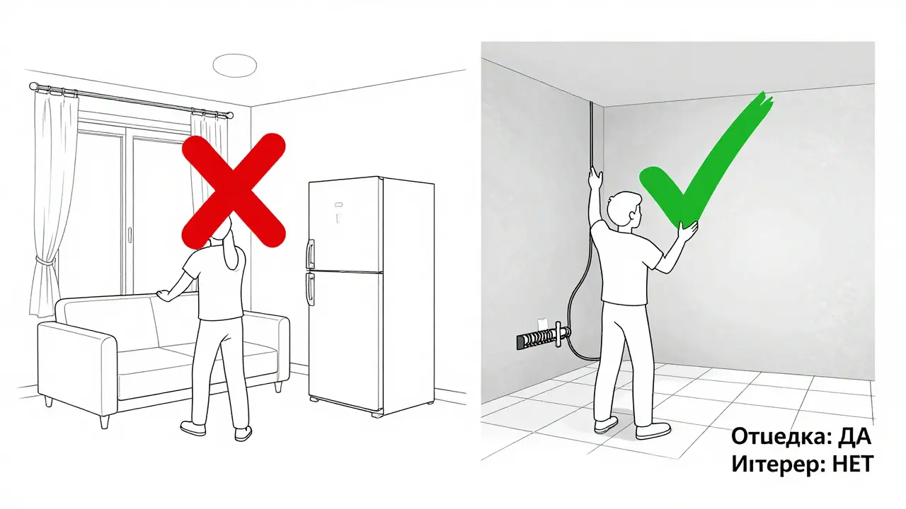 Сравнение: слева — мебель с крестом, справа — отделочные работы с галочкой, чёткое разделение