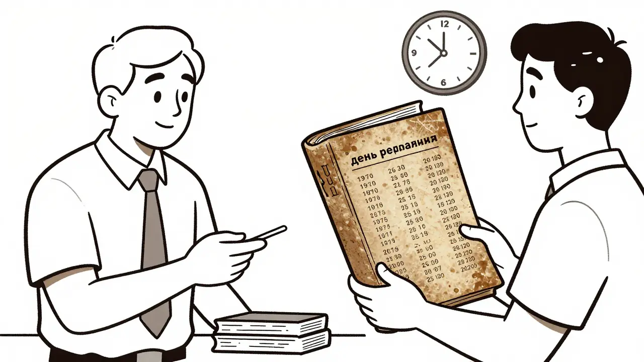 Сравнение текущей и архивной выписок: тонкий лист против толстой книги с десятилетиями прописок.