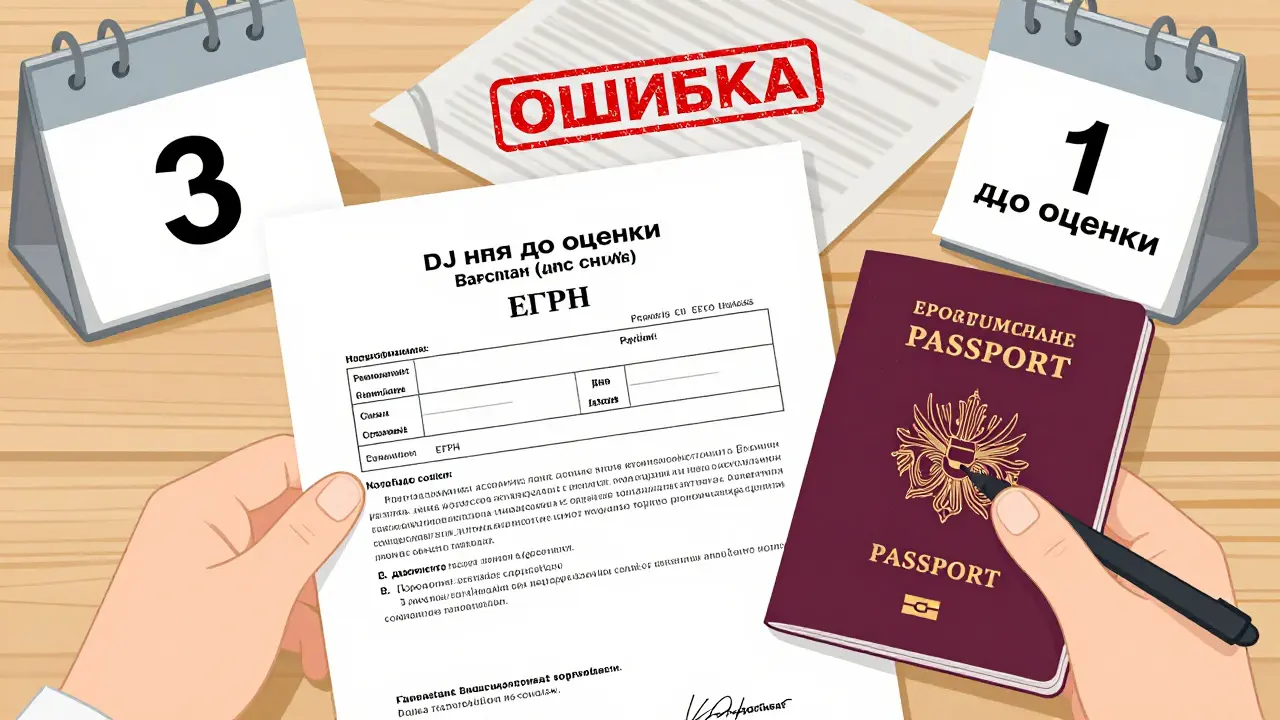 Документы для оценки: выписка из ЕГРН, паспорт и согласие супруга на столе с календарем.