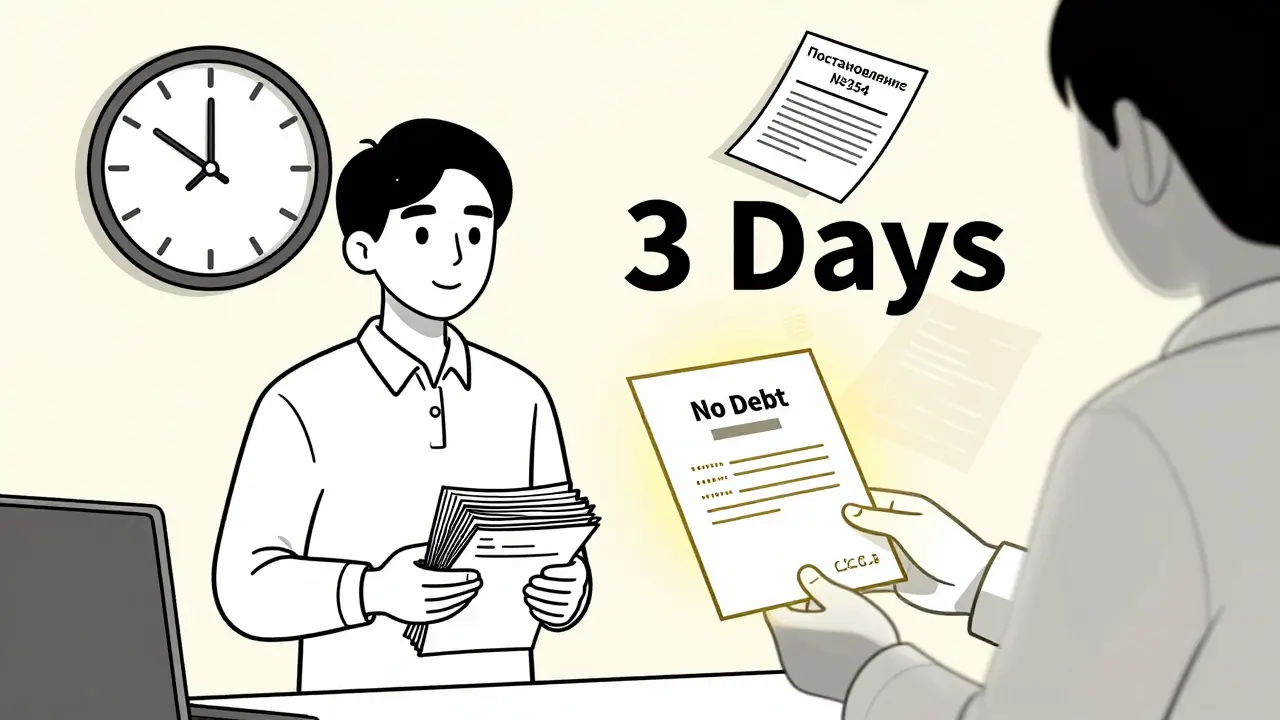 Продавец получает справку об отсутствии долгов по ЖКХ в управляющей компании.