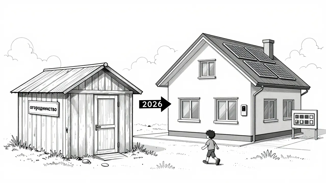 Два дома: один с незаконным статусом, другой — с умными системами и правильной пропиской, символизируя переход к легальному круглогодичному проживанию.