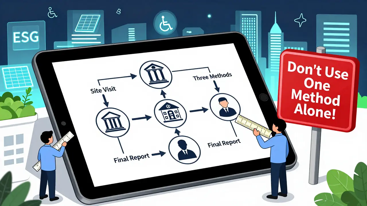 Процесс оценки недвижимости: от осмотра до отчёта, с предупреждением о рисках одностороннего подхода.