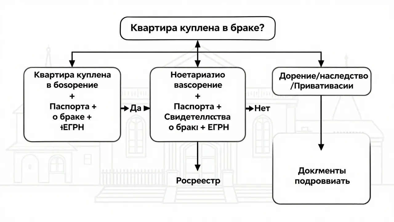Схема процесса продажи квартиры в браке: от проверки основания до регистрации