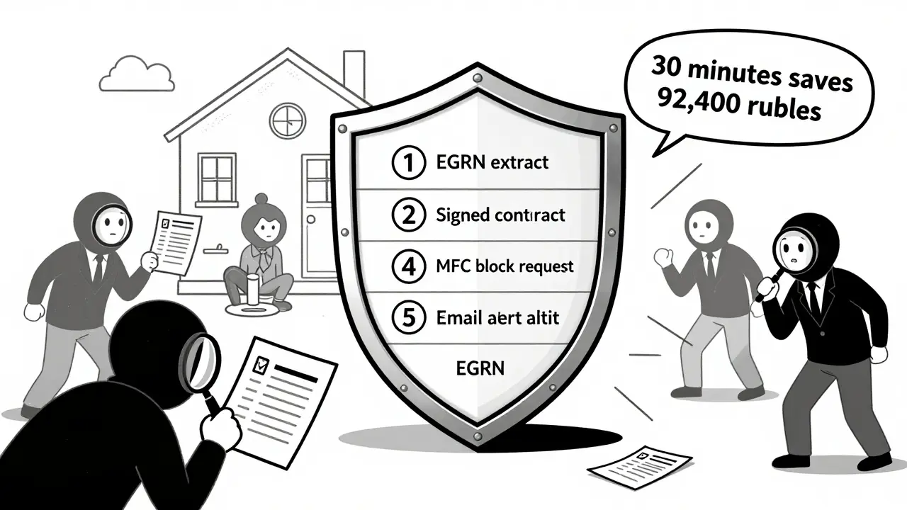 Щит из пяти шагов защиты защищает квартиру от мошенников с поддельными документами.