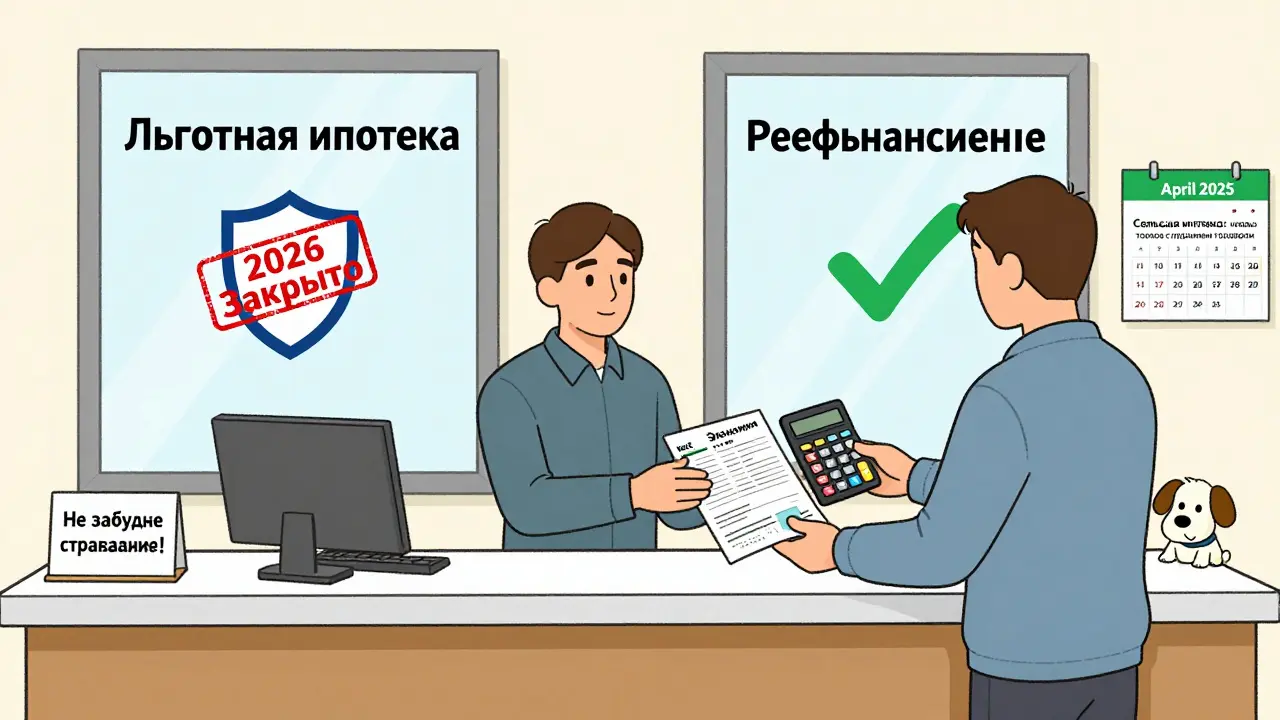 Банковский сотрудник принимает документы для рефинансирования ипотеки с калькулятором и календарём