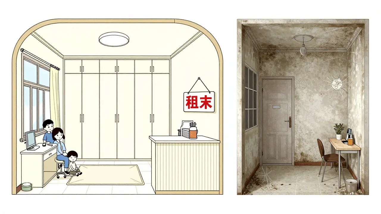 Двухкомнатная квартира с встроенной мебелью и открытой планировкой, подходящая для семей и долгосрочной аренды.