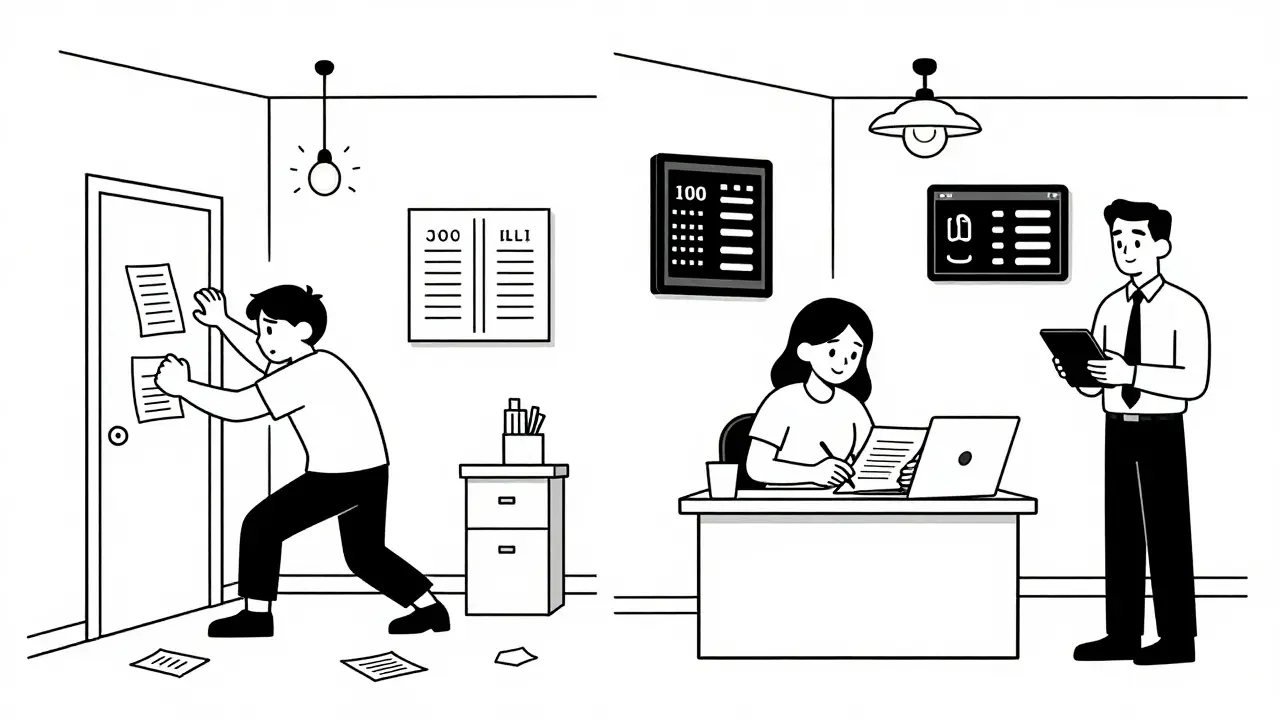 Сравнение хаоса в квартире и упорядоченного управления с цифровым интерфейсом.