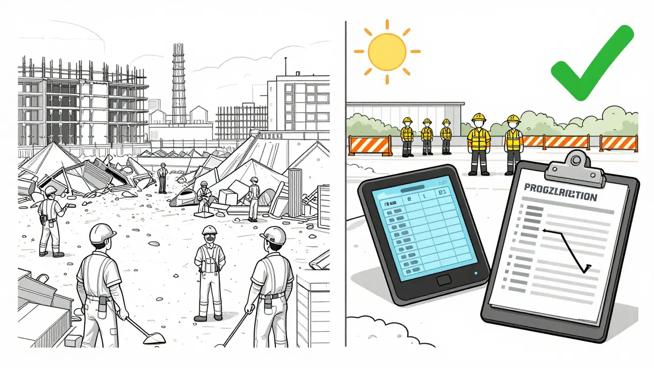 Сравнение хаотичной и организованной стройплощадки: одинаковые дома, разные условия работы.