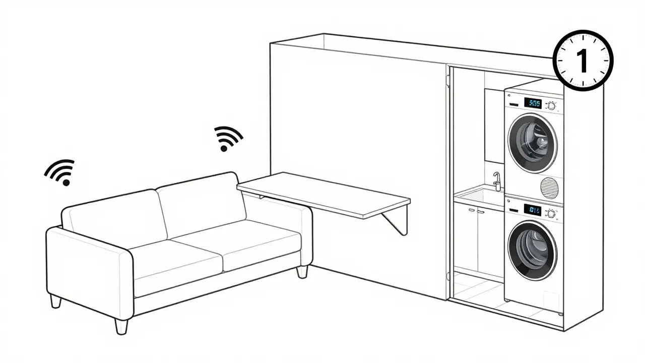 Студия с трансформируемой мебелью и современной техникой, ориентированная на краткосрочную аренду цифровых кочевников.