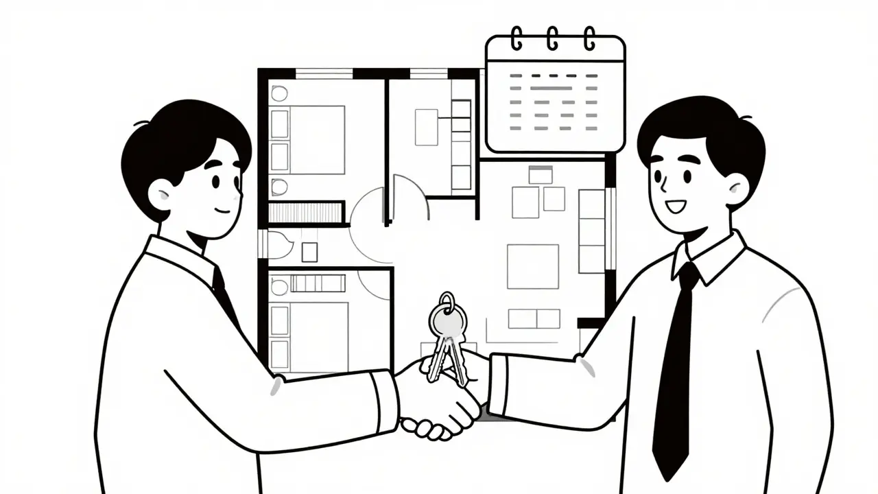 Успешная сделка купли-продажи квартиры с подписанным договором.