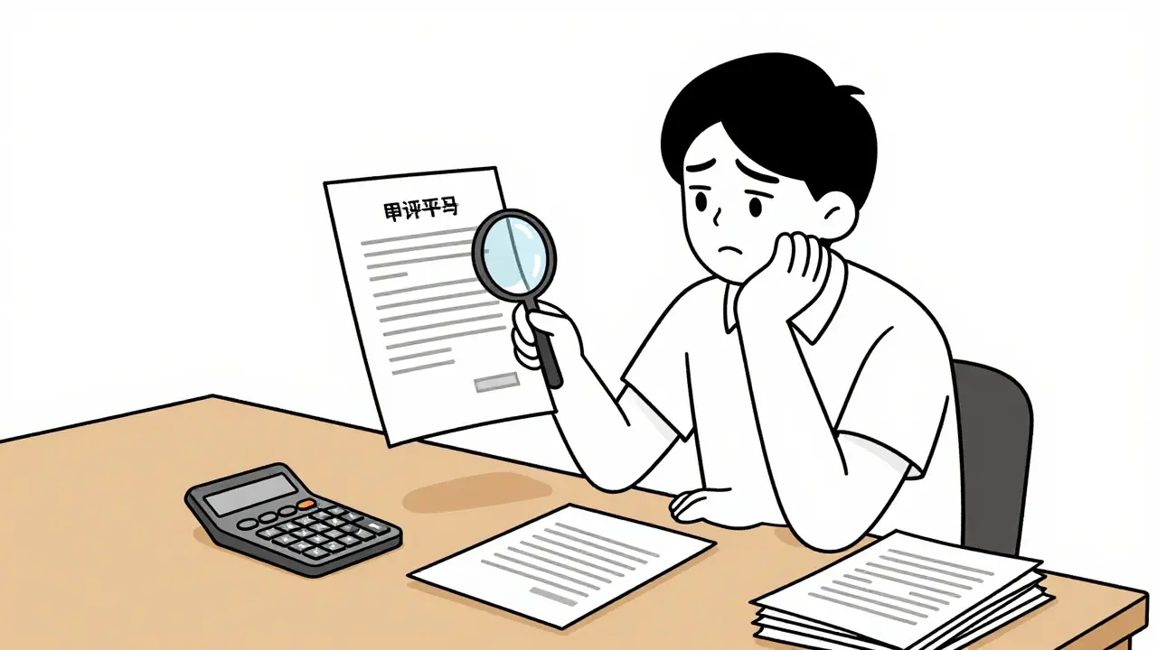 Человек изучает документы по недвижимости с лупой и калькулятором