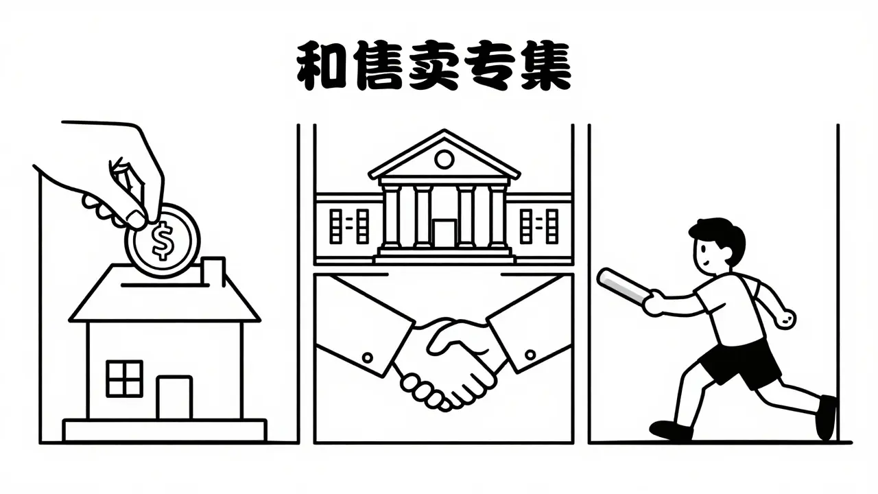 Схематичное изображение трех способов продажи ипотечного жилья в стиле линейного рисунка