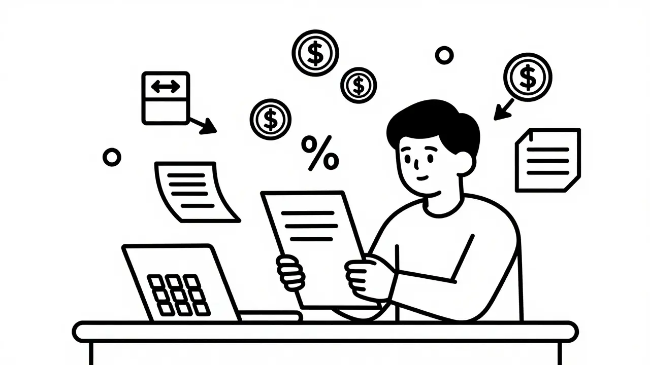 Символическое изображение возврата налогов в виде монет и документов