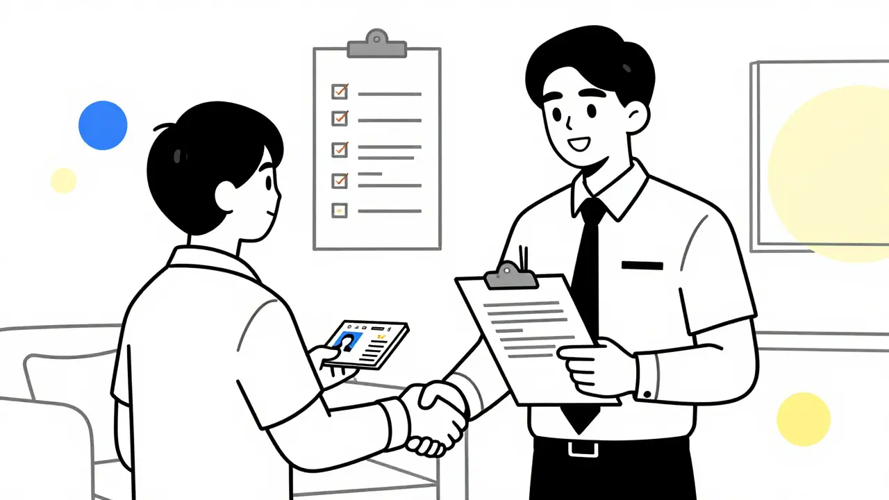 Собственник и гость подписывают договор аренды в квартире