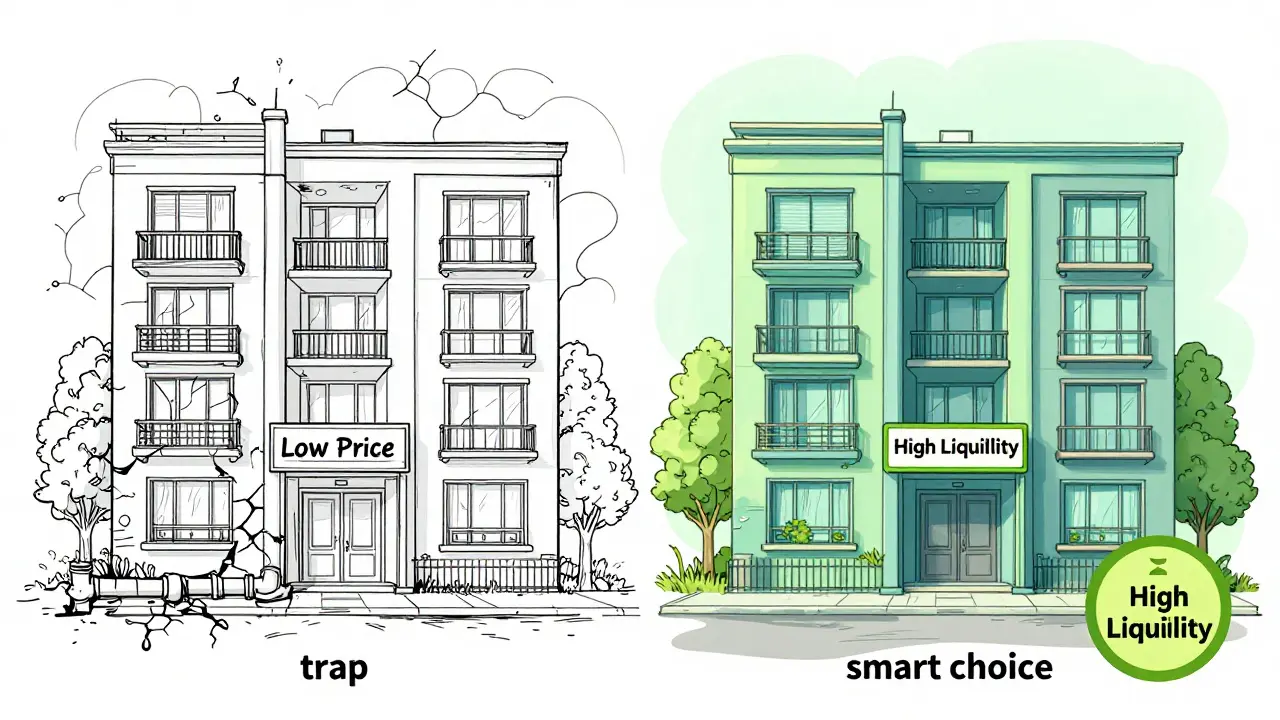 Сравнение дешевой квартиры в плохом состоянии и ликвидной студии у метро в стиле лайн-арт