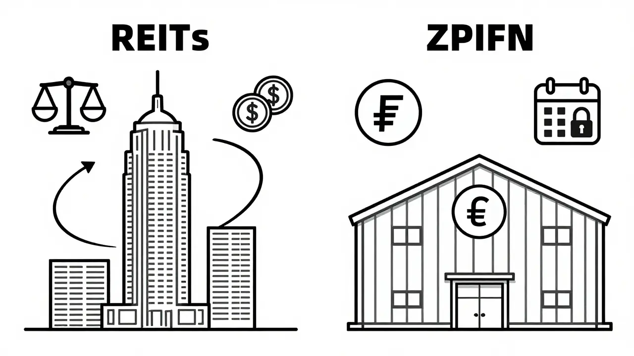 Линейная иллюстрация сравнения REIT и ЗПИФН: ликвидность против стабильности доходности