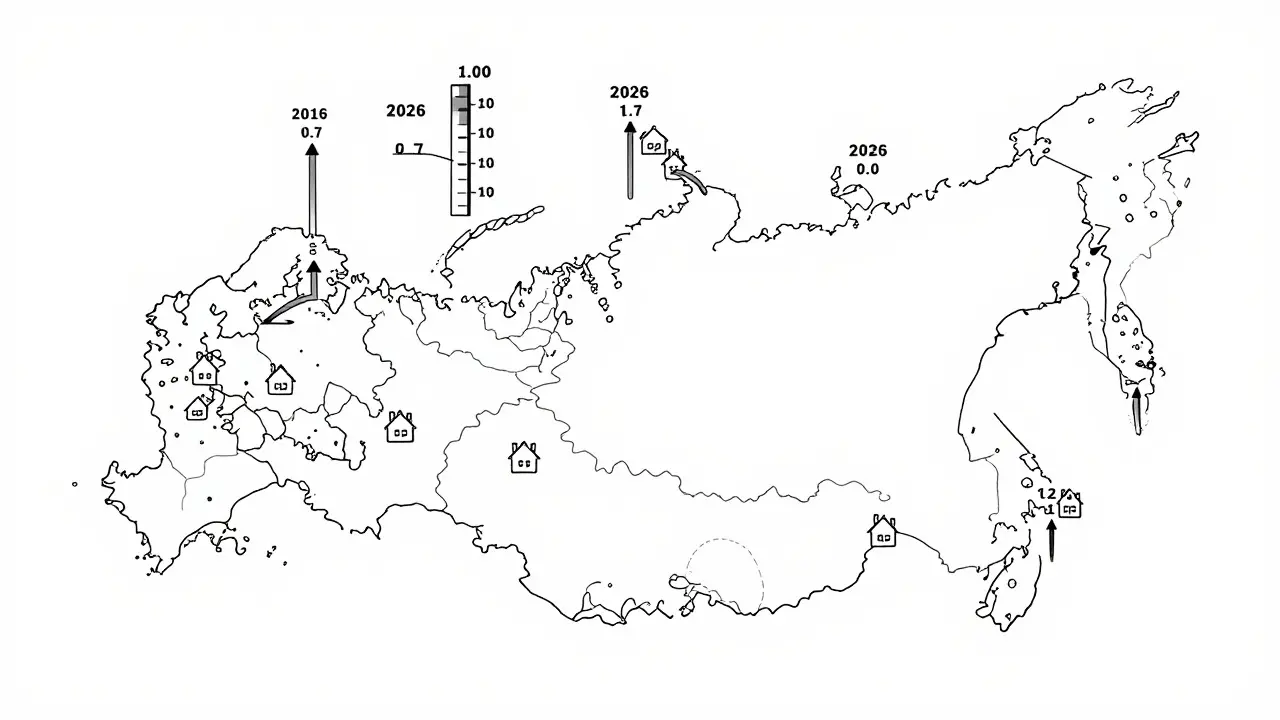 Карта регионов России с разными коэффициентами налога