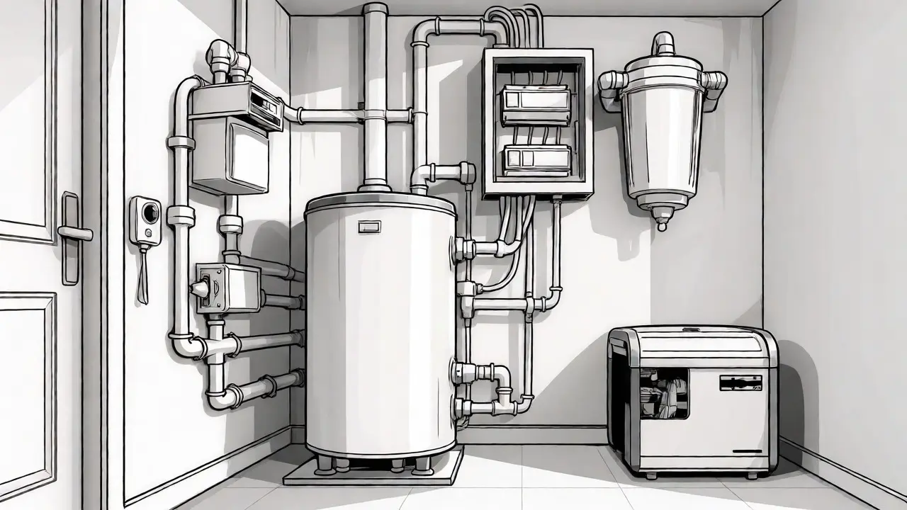 Котельная комната с газовым котлом и щитком